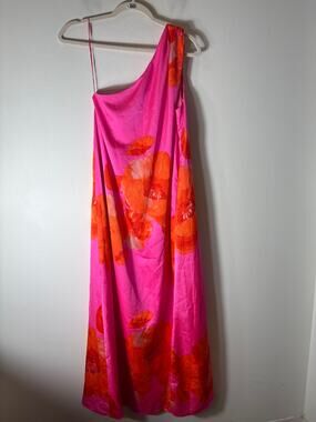 Pants Store Hot Pink Floral One Shoulder Maxi Dress Sz M